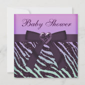 Eleganter Lila Glitzer Zebra Print Baby Dusche Einladung (Vorderseite)