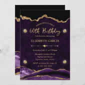 Eleganter Lila & Gold Glitzer Agate 60. Geburtstag Einladung (Vorne/Hinten)