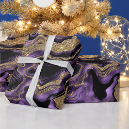 Eleganter Lila & Gold Glitzer Agate Birthday Geschenkpapier