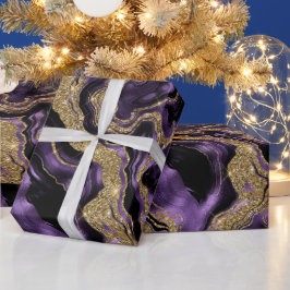 Eleganter Lila & Gold Glitzer Agate Birthday Geschenkpapier