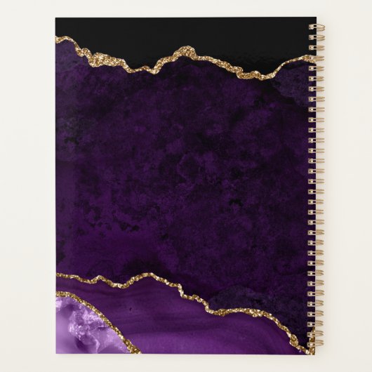 Eleganter Lila Gold Glitzer Agate Wedding Planner Planer (Rückseite)