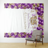 Eleganter Lila Goldballon Arch Quinceanera Wandteppich (Beispiel (Horizontal))