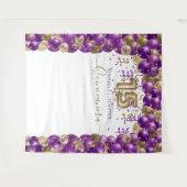 Eleganter Lila Goldballon Arch Quinceanera Wandteppich (Vorderseite (Horizontal))