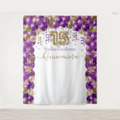 Eleganter Lila Goldballon Arch Quinceanera Wandteppich (Vorderseite)