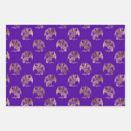 Eleganter Lila Golddrache Geschenkpapier Set (Vorderseite 2)