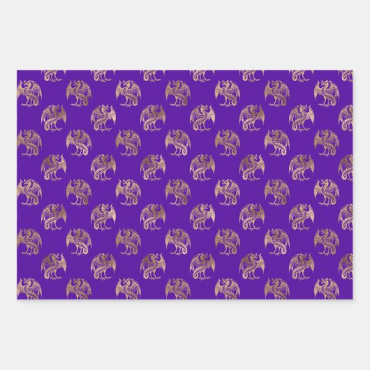 Eleganter Lila Golddrache Geschenkpapier Set (Vorderseite)