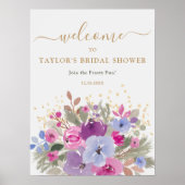 Eleganter Lila Golden Winter Floral Bridal Empfang Poster (Vorne)