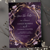 Eleganter Lila goldener Blumenrahmen Save the Date Einladung