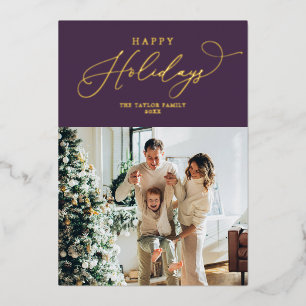 Eleganter Lila Goldener Foil Frohes Weihnachten Folien Feiertagskarte