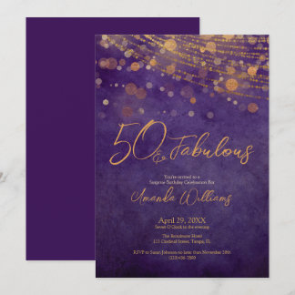 Eleganter Lila Goldglam 50 und fabelhafter Geburts Einladung
