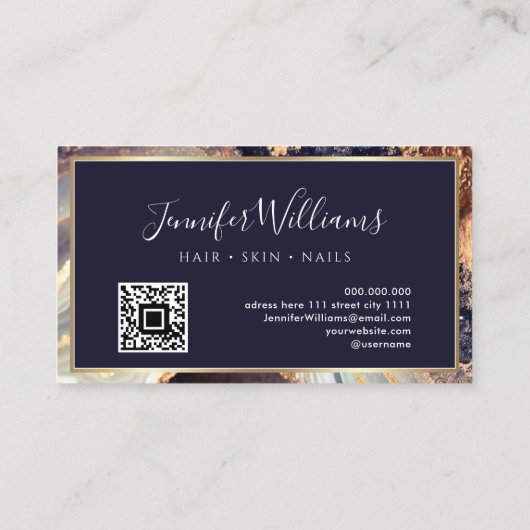 Eleganter Lila Goldmarble Agate Geode QR Code Visitenkarte (Rückseite)