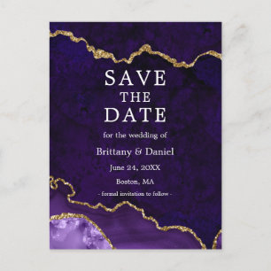Eleganter Lila Goldmarmorgeode Save the Date Ankündigungspostkarte
