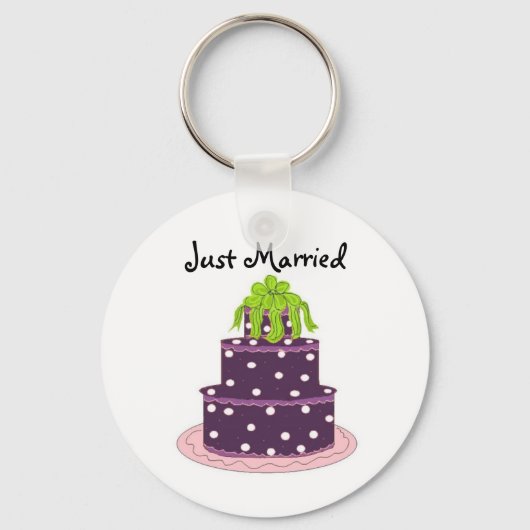Eleganter Lila Hochzeitstorte - nur verheiratet Schlüsselanhänger (Vorderseite)