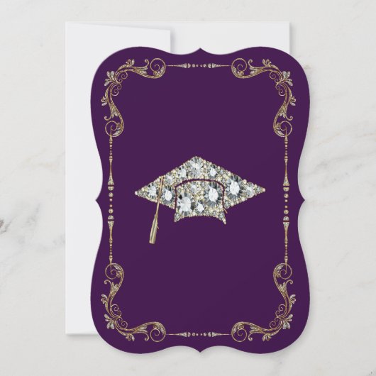 Eleganter Lila, Imitat Gold & Diamonds Blumenrahme Einladung (Vorderseite)