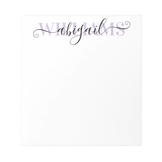 Eleganter, Lila Kalligraphieskriptname Notizblock (Vorderseite)