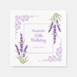 Eleganter Lila Lavendel Antike Rahmen Geburtstag Serviette