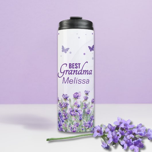 Eleganter Lila Lavendel Beste Oma mit Namen Thermosbecher