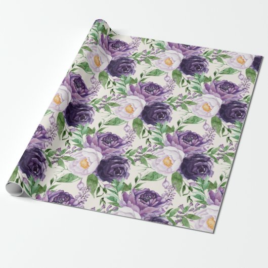 Eleganter Lila Lavendel Blütengrün Botanisch Geschenkpapier (Ungerollt)