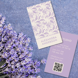 Eleganter Lila Lavendel-Muster QR-Code Visitenkarte