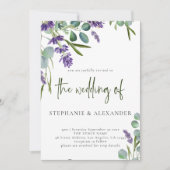 Eleganter Lila Lavendel-QR-Code Hochzeit Einladung (Vorderseite)