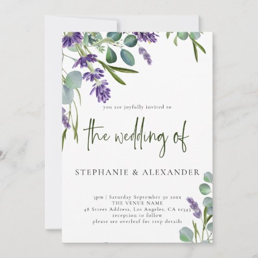 Eleganter Lila Lavendel-QR-Code Hochzeit Einladung (Vorderseite)