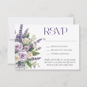 Eleganter lila Lavendel-Rosen-Hochzeits-QR-Code RSVP Karte