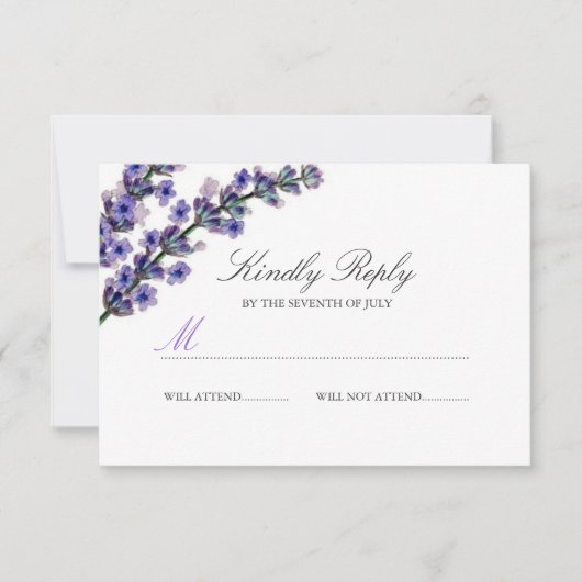 Eleganter Lila Lavender Wedding RSVP (Vorderseite)