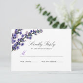 Eleganter Lila Lavender Wedding RSVP Karte (Stehend Vorderseite)