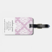 Eleganter lila lila Damast personalisiert Gepäckanhänger (Rückseite horizontal)
