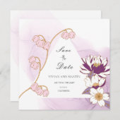 Eleganter Lila Lotus Save the Date Einladung (Vorne/Hinten)
