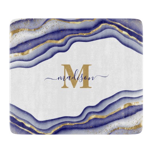 Eleganter Lila Marmorboden Agate Mit Monogramm Schneidebrett (Vorderseite)