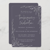 Eleganter Lila Moderner Leaf Motif Erntedank Einladung (Vorne/Hinten)