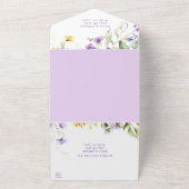 Eleganter Lila Monogram Floral Wedding QR Code All In One Einladung (Außenbereich)