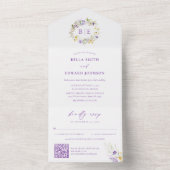 Eleganter Lila Monogram Floral Wedding QR Code All In One Einladung (Innen Boden)