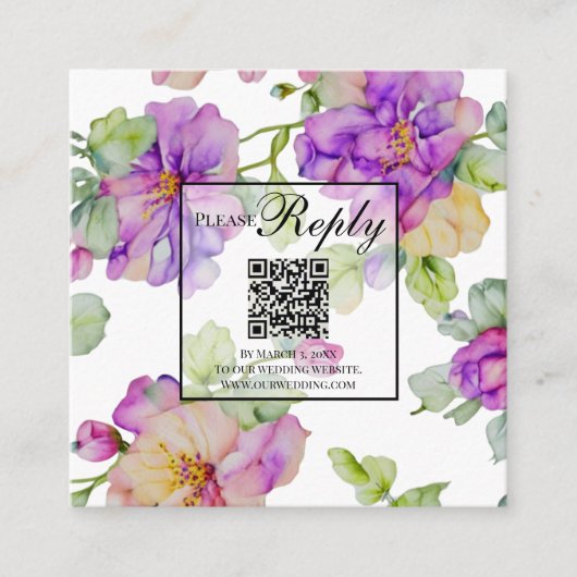 Eleganter lila orangefarbener QR-Code in Aquarellf Begleitkarte (Vorderseite)