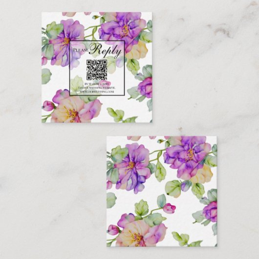 Eleganter lila orangefarbener QR-Code in Aquarellf Begleitkarte (Vorne/Hinten)