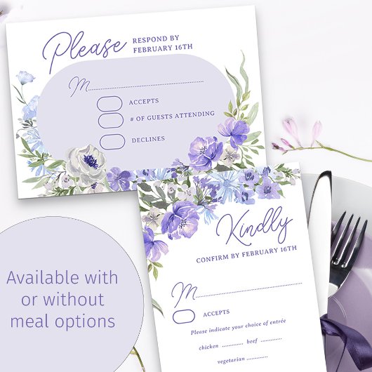 Eleganter Lila Oval-Rahmen RSVP Karte