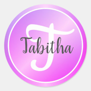 Eleganter lila-pastellrosa Ombre-Monogramm-Name  Runder Aufkleber