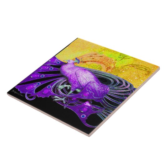 ELEGANTER LILA PEACOCK IN GOLD GELB SCHWARZ FLIESE (Seite)