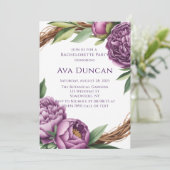 Eleganter Lila Peonies Junggeselinnen-Abschied Einladung (Stehend Vorderseite)
