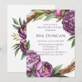 Eleganter Lila Peonies Junggeselinnen-Abschied Einladung (Vorne/Hinten)