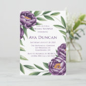 Eleganter Lila Peonies Junggeselinnen-Abschied Einladung (Stehend Vorderseite)