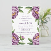 Eleganter Lila Peony Floral Polterabend Einladung (Stehend Vorderseite)