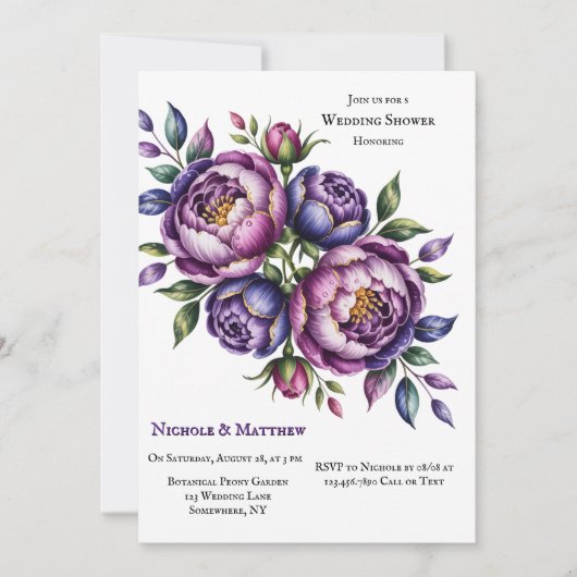 Eleganter Lila Polterabend und Magenta Peony Einladung (Vorderseite)