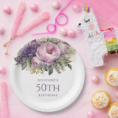 Eleganter Lila rosa Blütenbraun 50. Geburtstag Pappteller (Party)