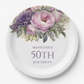Eleganter Lila rosa Blütenbraun 50. Geburtstag Pappteller (Vorderseite)