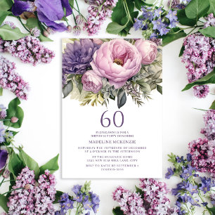 Eleganter Lila rosa Blütenbraun 60. Geburtstag Einladung