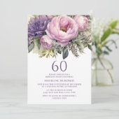 Eleganter Lila rosa Blütenbraun 60. Geburtstag Einladung (Stehend Vorderseite)