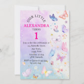 Eleganter Lila rosa Blütenschmetterling Geburtstag Einladung (Vorderseite)