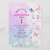 Eleganter Lila rosa Blütenschmetterling Geburtstag Einladung (Vorne/Hinten)